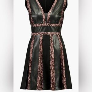 Bcbg Maxazria Val Black Dress Faux Leather Lace Tan - Sz 4, excellent condition